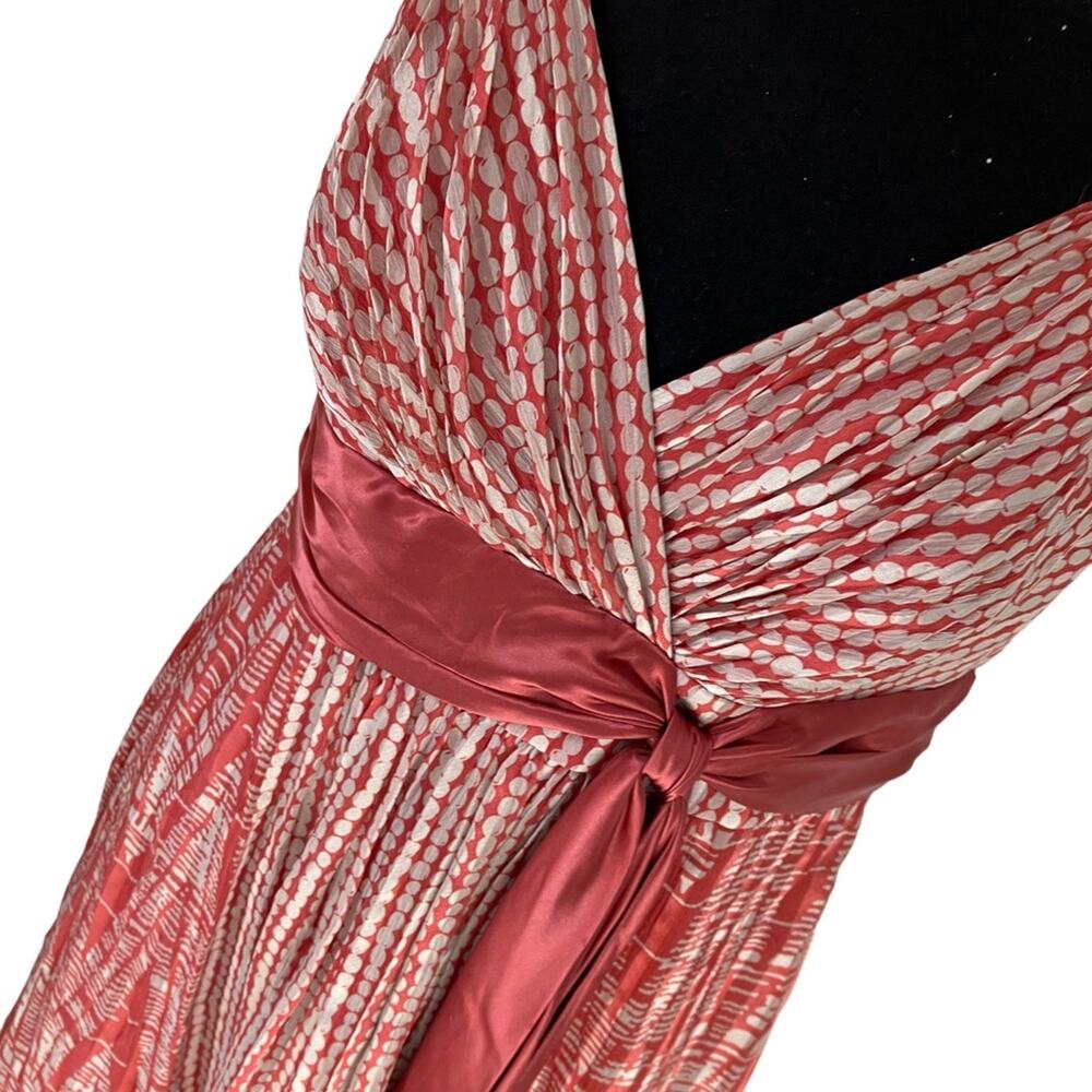 BCBG Max Azria Coral and Cream Pleated V-Neck Sundress size 8 - Picture 5 of 11